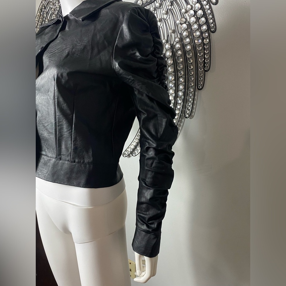 Venti6 Faux Leather Jacket with Buttons and Ruffled Sleeves, Size L - Picture 3 of 12